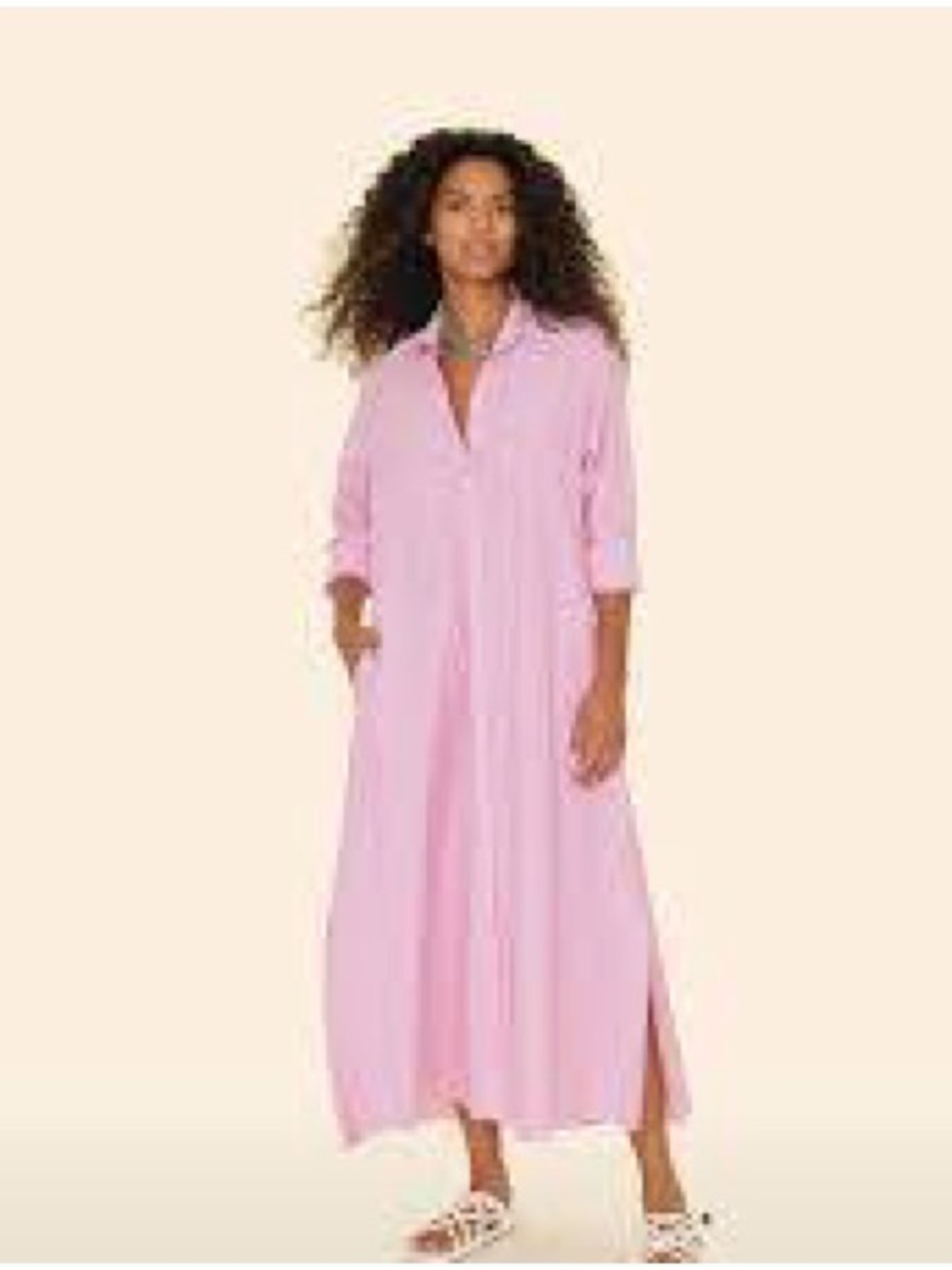 XiRENA Pink Maxi Shirt Dress with Side Slit size L